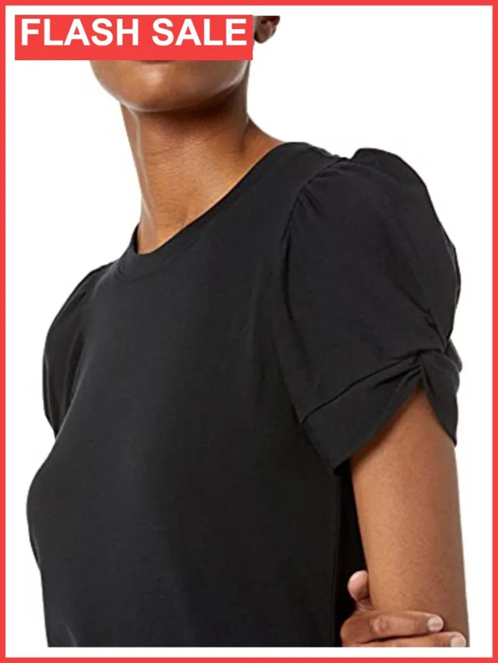 Women's Regular Fit Twist Puff Sleeve Crewneck T-Shirt Soft Cotton Modal Jersey